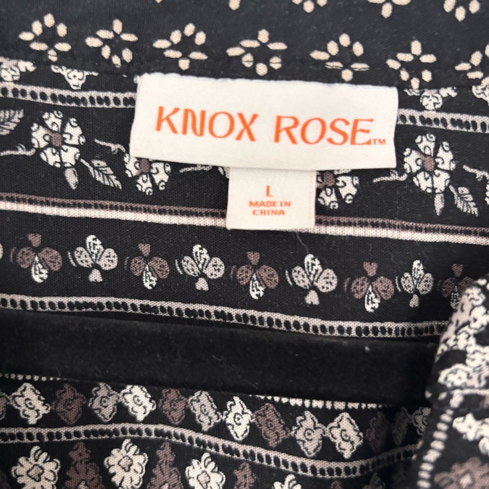 Knox Rose Black and Cream Boho Patterned Blouse Sz Large - Picture 6 of 8